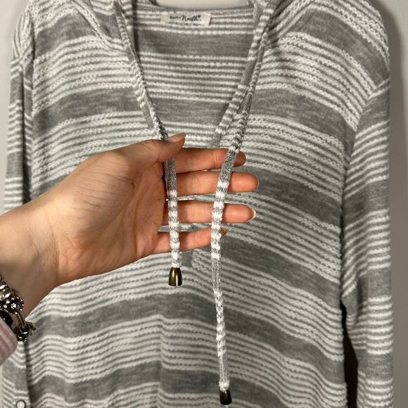 Simply Noelle White & Gray Striped Cotton Knit Swimsuit Cover Up Women's Medium - Picture 7 of 9